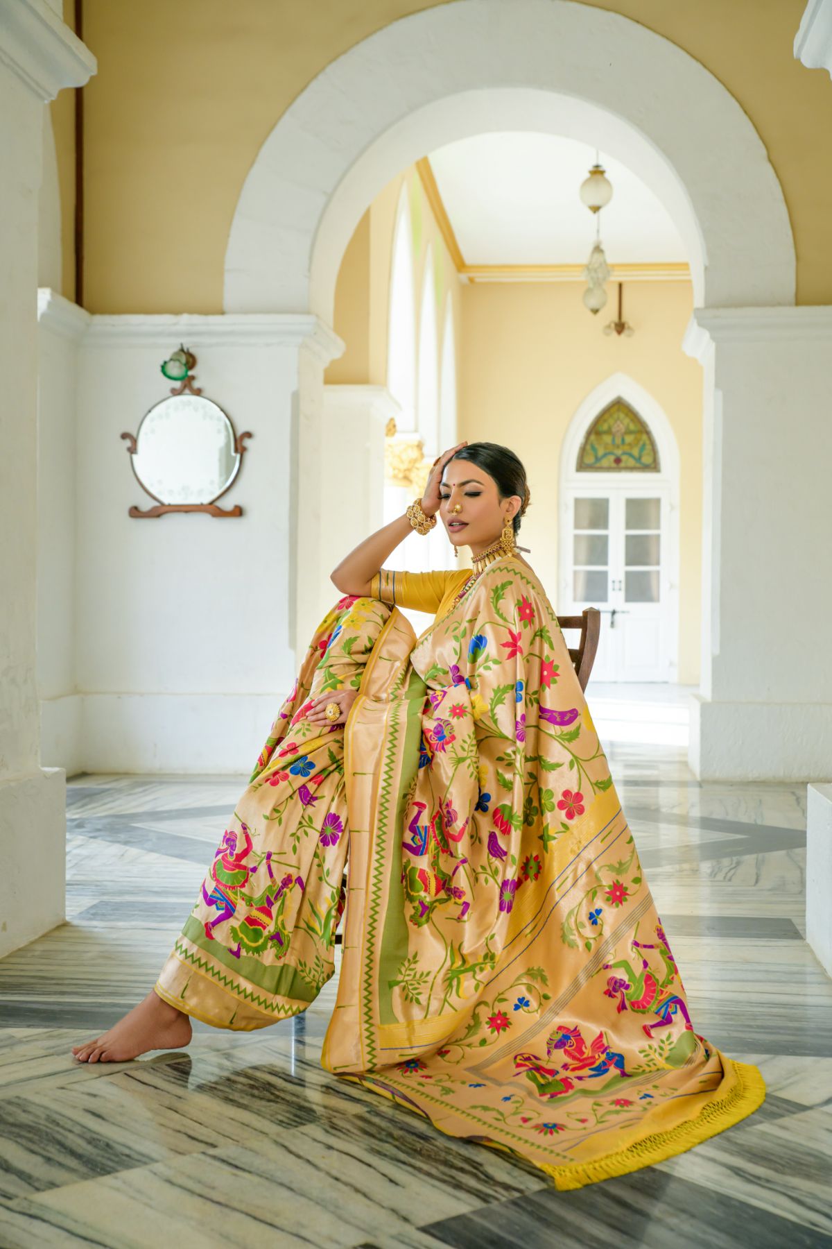 Equator Yellow Woven Paithani Silk Saree