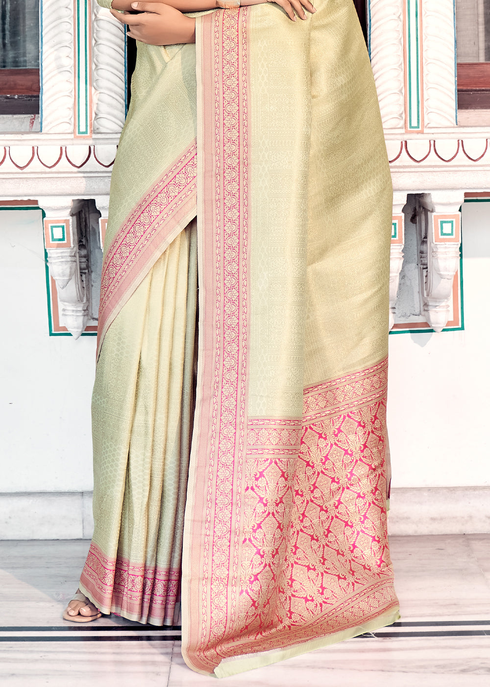 Baja Cream Woven Kanjivaram Silk Saree