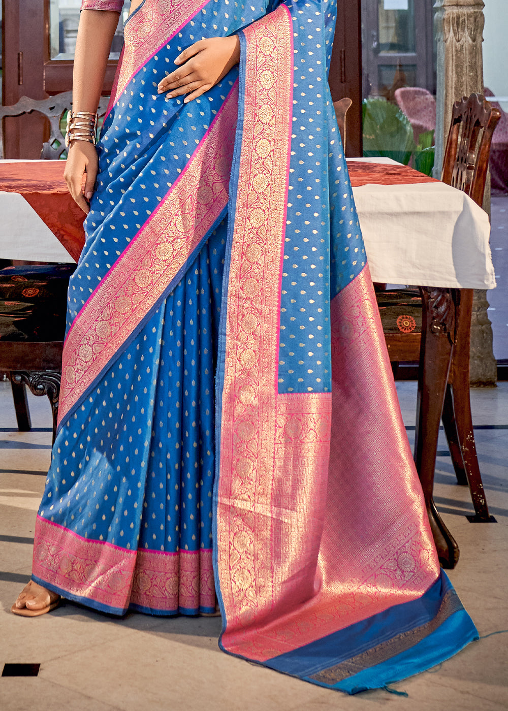 Sapphire Blue Woven Banarasi Silk Saree