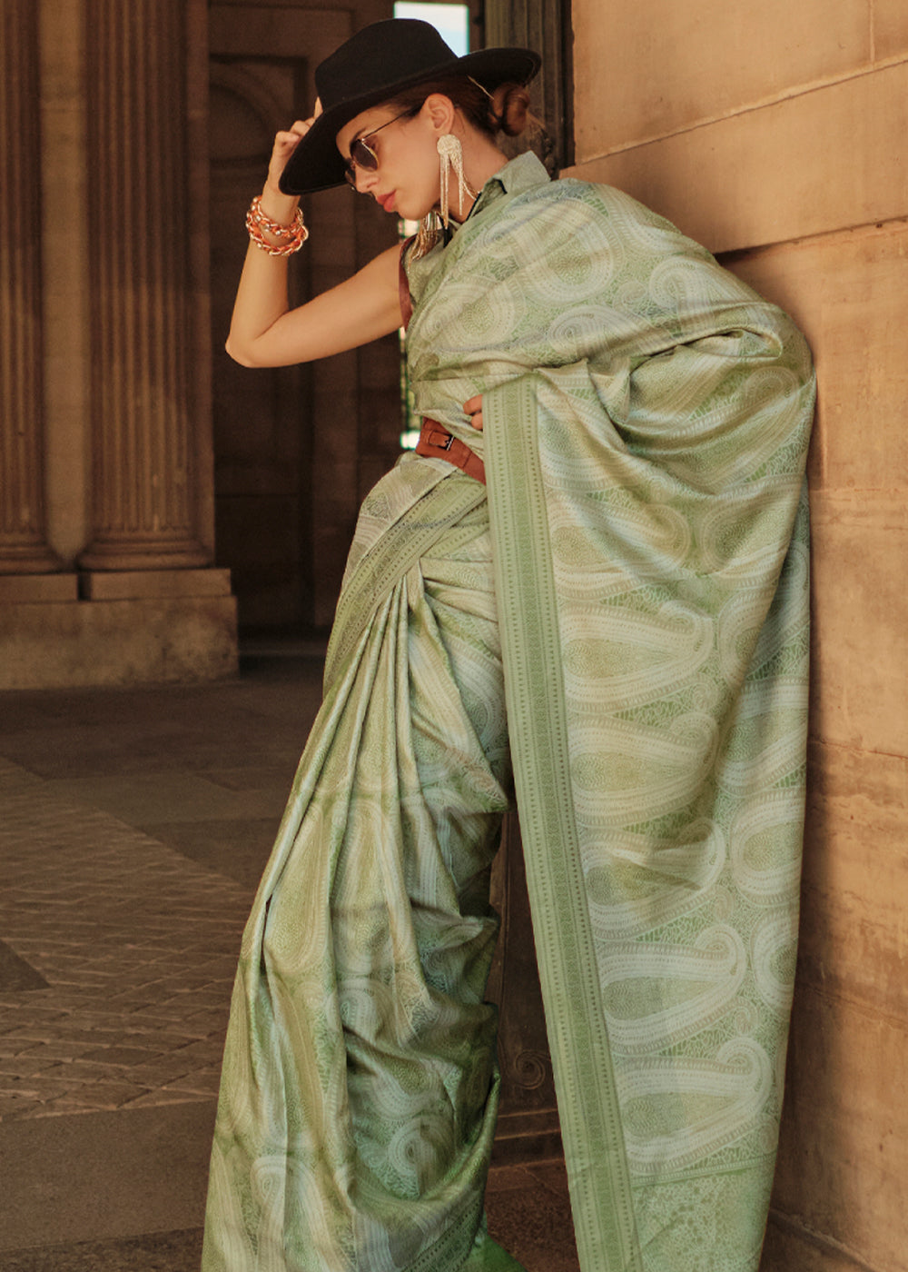 Hillary Green Woven Kanjivaram Satin Silk Saree