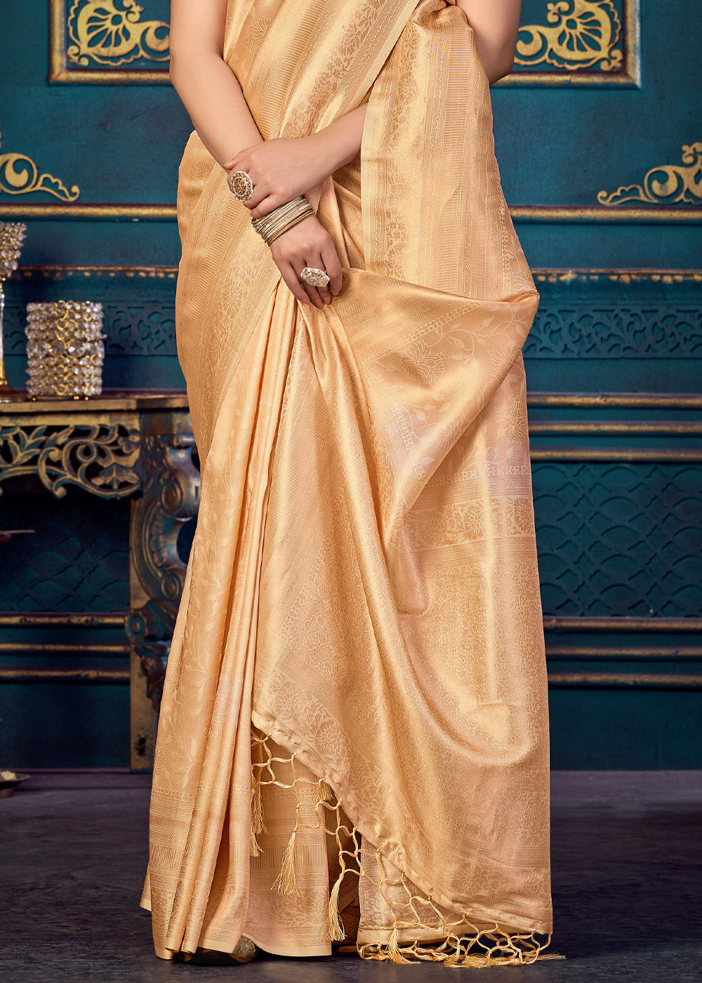 New Orleans Golden Woven Banarasi Jacquard Silk Saree