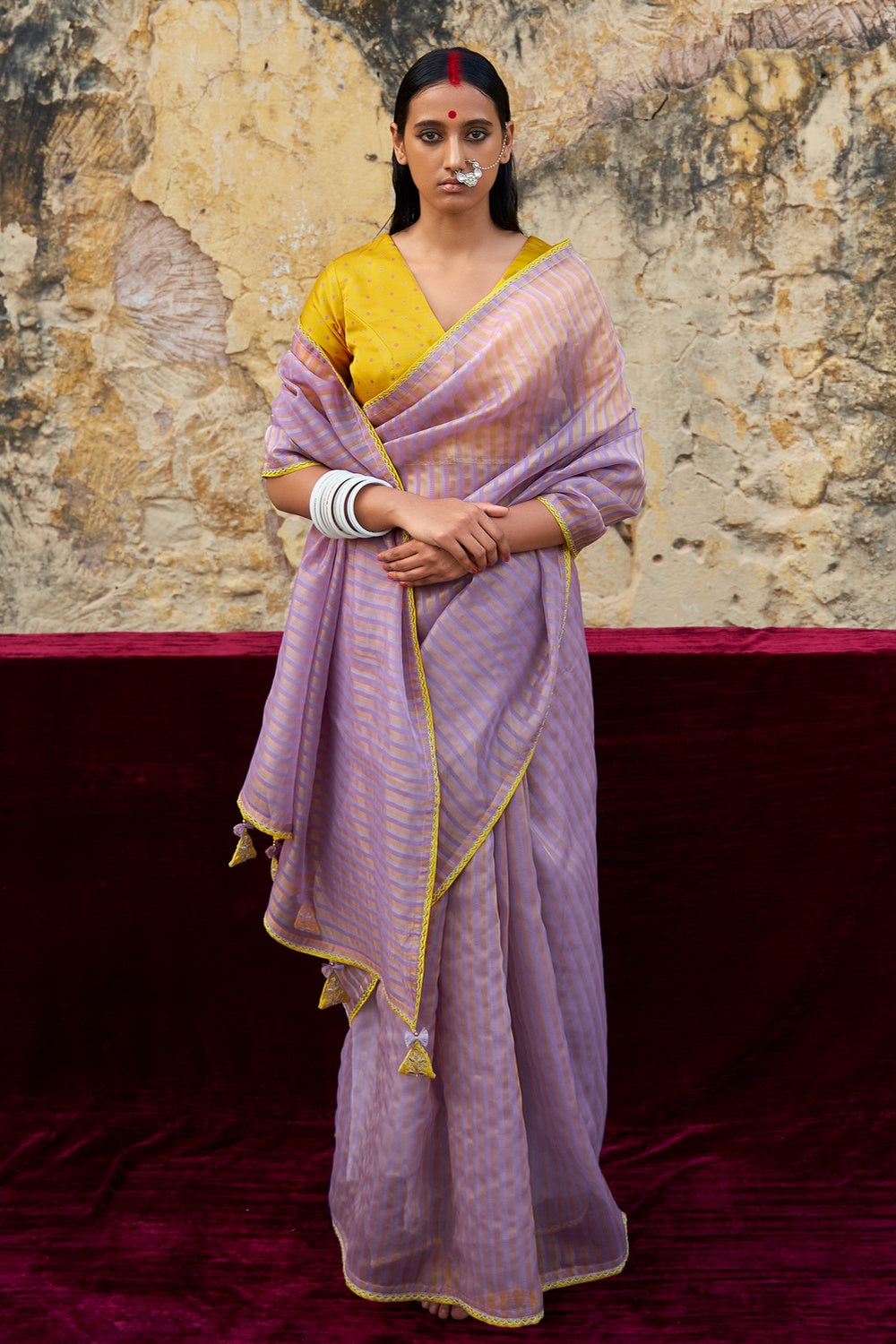 Glossy Grape Purple Woven Organza Silk Saree