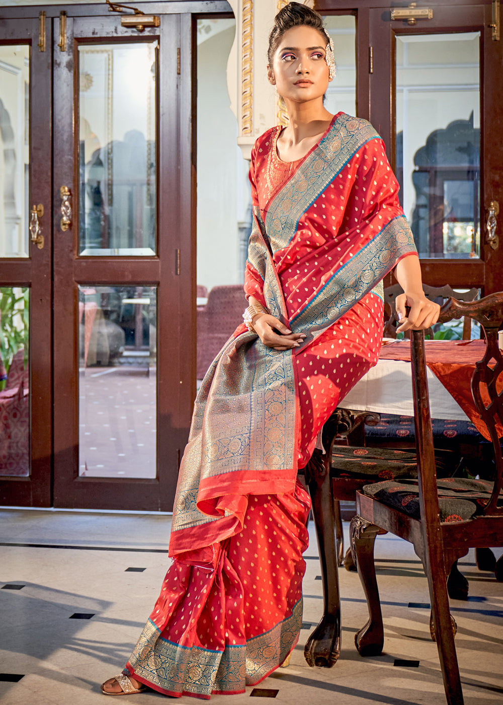 Crimson Red Woven Banarasi Silk Saree