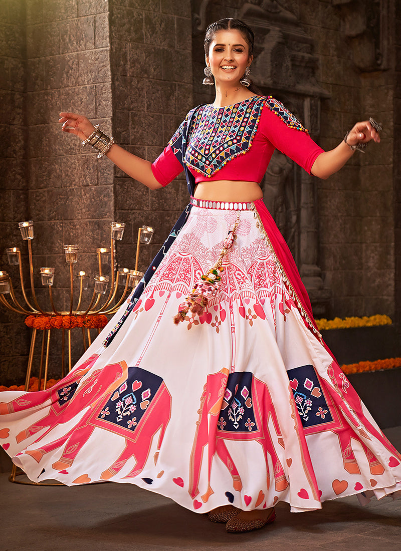 Carnation Pink and Blue Lehenga Choli