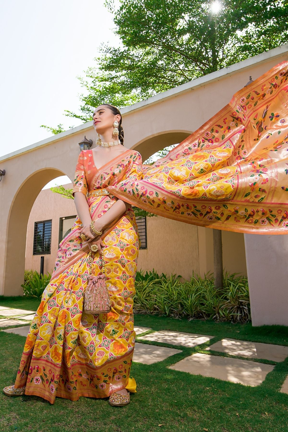 Old Gold Yellow Woven Paithani Silk Saree