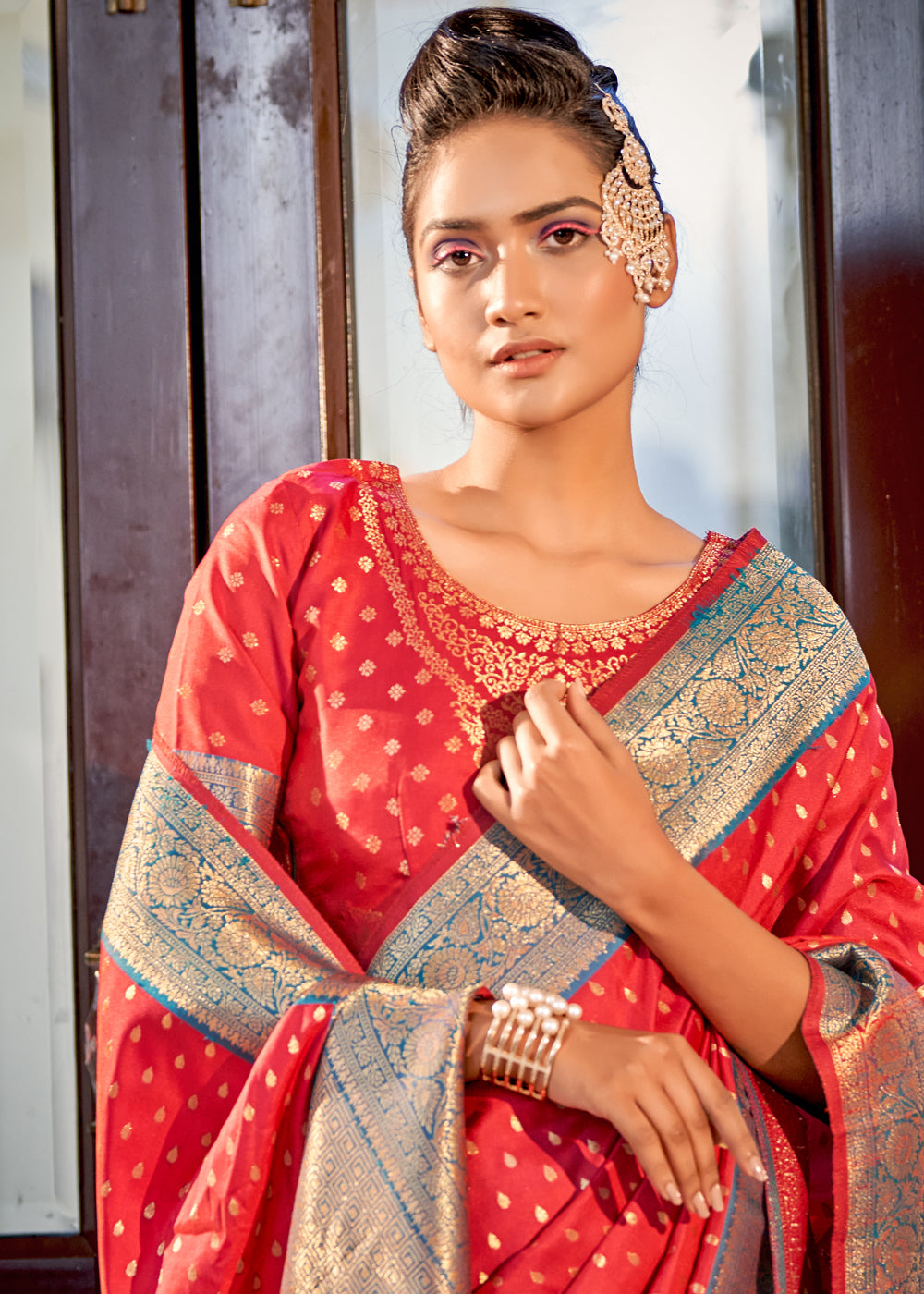 Crimson Red Woven Banarasi Silk Saree