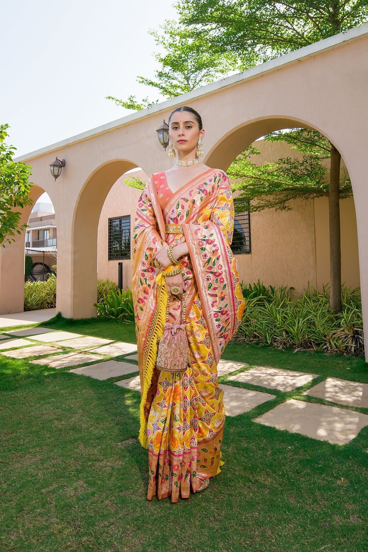 Old Gold Yellow Woven Paithani Silk Saree