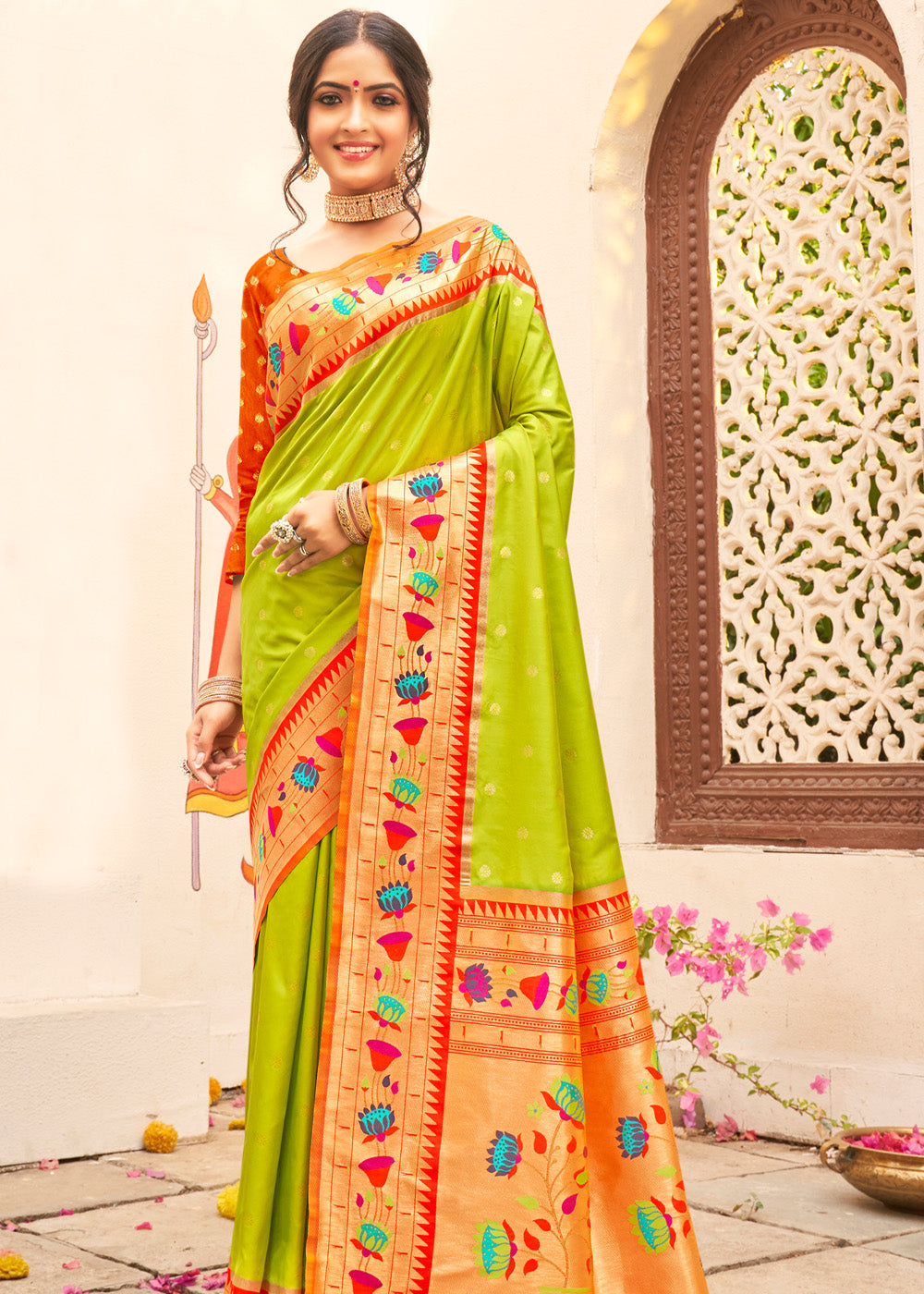 Pear Green Woven Paithani Silk Saree