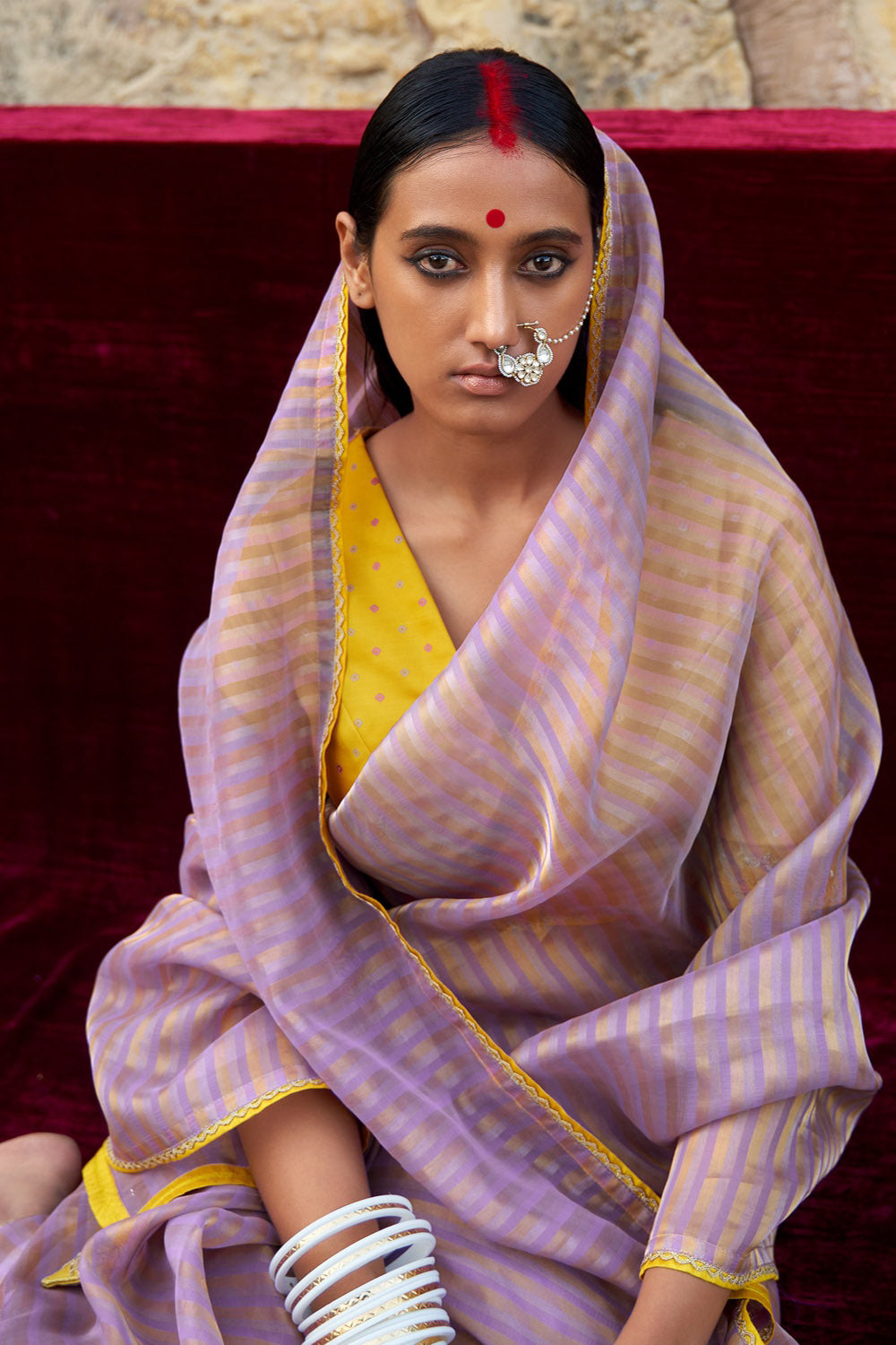 Glossy Grape Purple Woven Organza Silk Saree