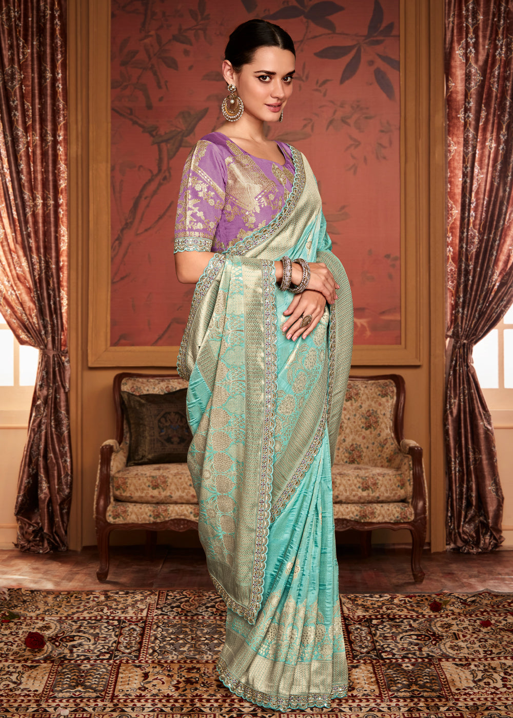 Sinbad Blue Woven Banarasi Designer Silk Saree With Embroidered Blouse