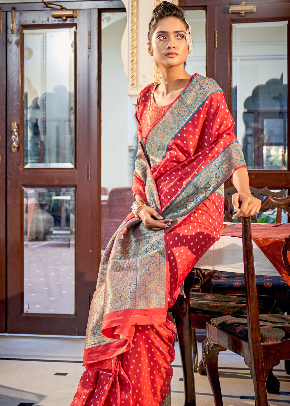 Crimson Red Woven Banarasi Silk Saree