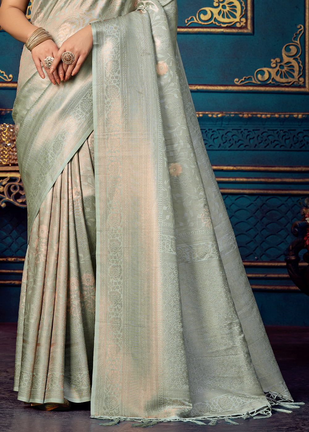 Delta Grey Woven Banarasi Jacquard Silk Saree