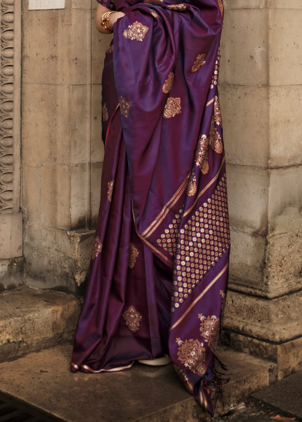 Eggplant Purple Woven Banarasi Satin Silk Saree