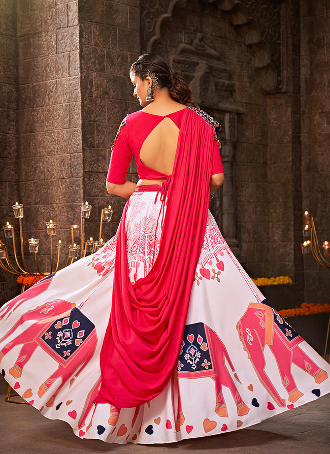 Carnation Pink and Blue Lehenga Choli