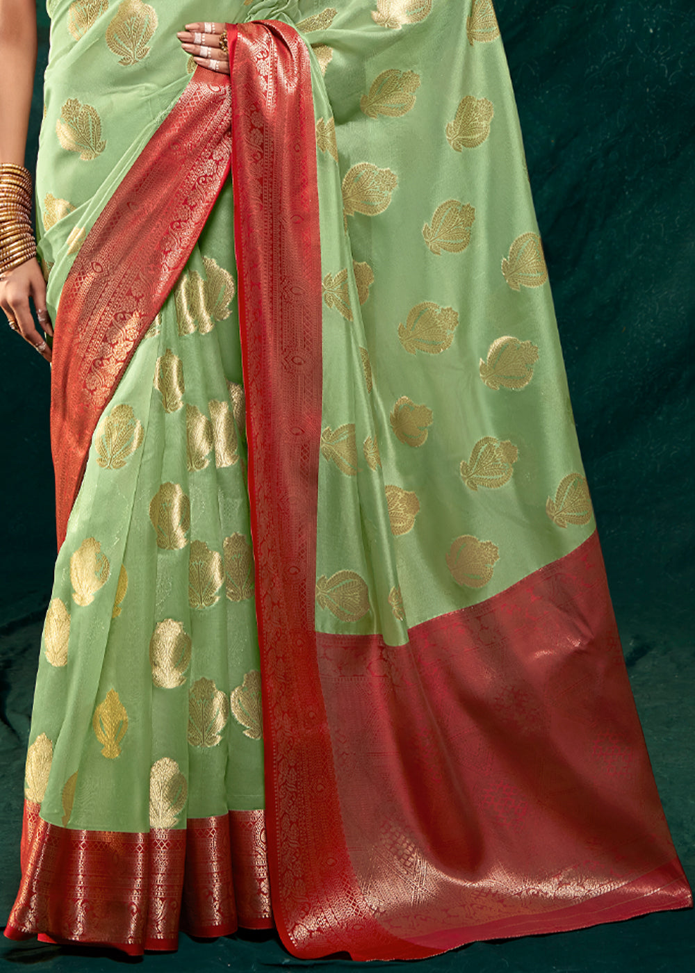 Olivine Green Woven Banarasi Organza Silk Saree