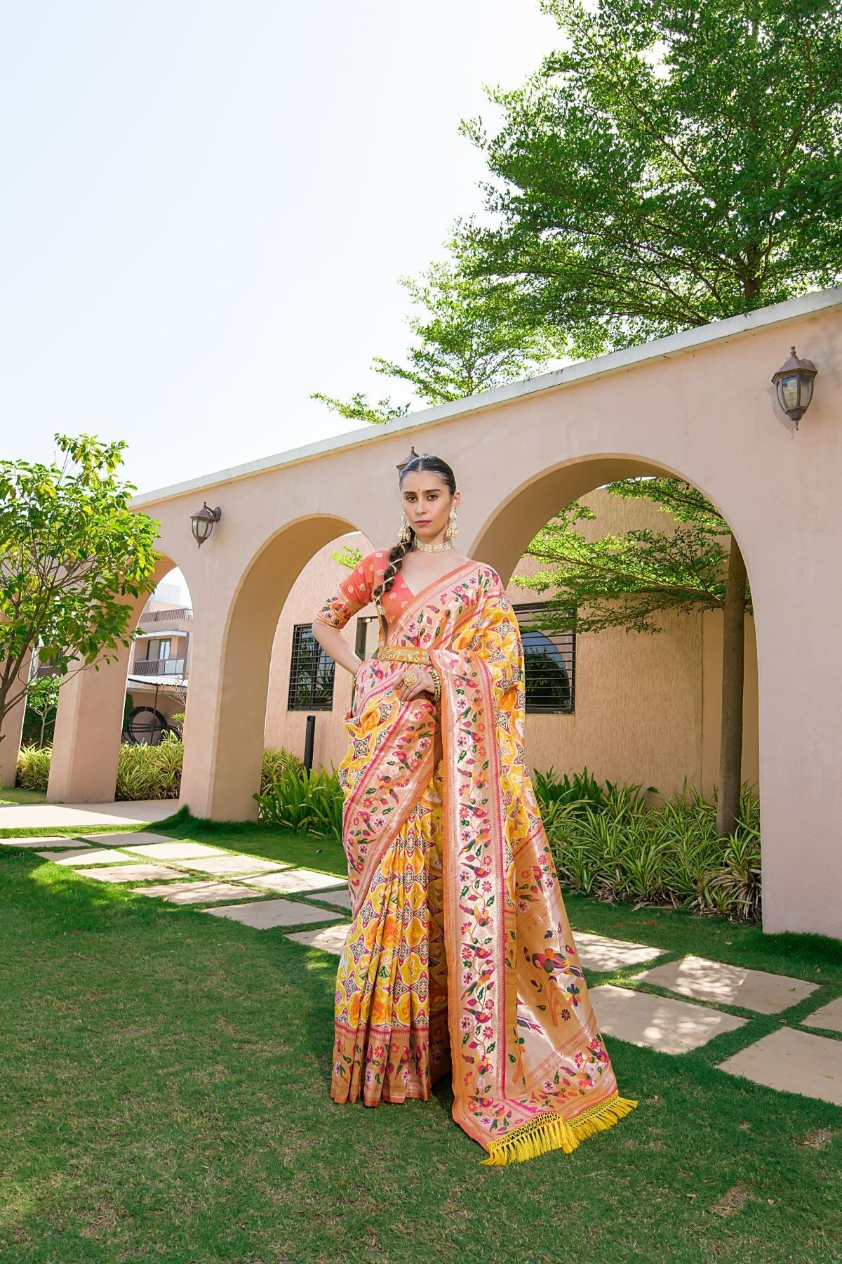 Old Gold Yellow Woven Paithani Silk Saree