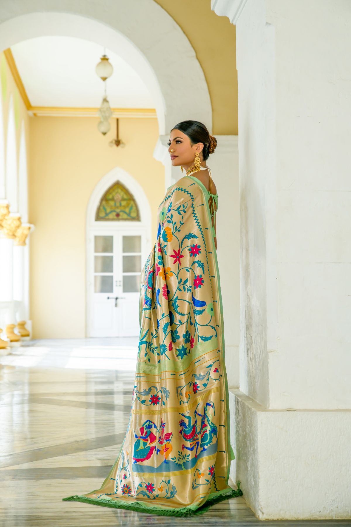 Breaker Bay Green Woven Paithani Silk Saree