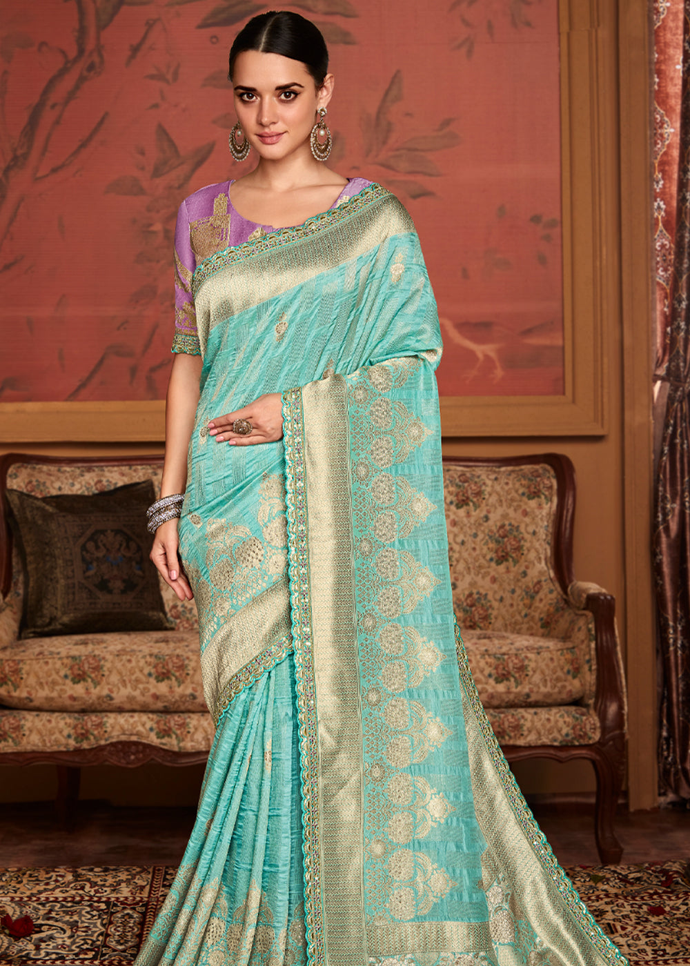 Sinbad Blue Woven Banarasi Designer Silk Saree With Embroidered Blouse