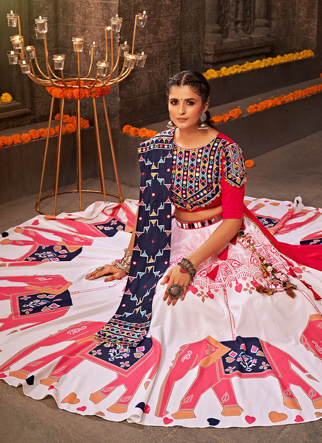 Carnation Pink and Blue Lehenga Choli