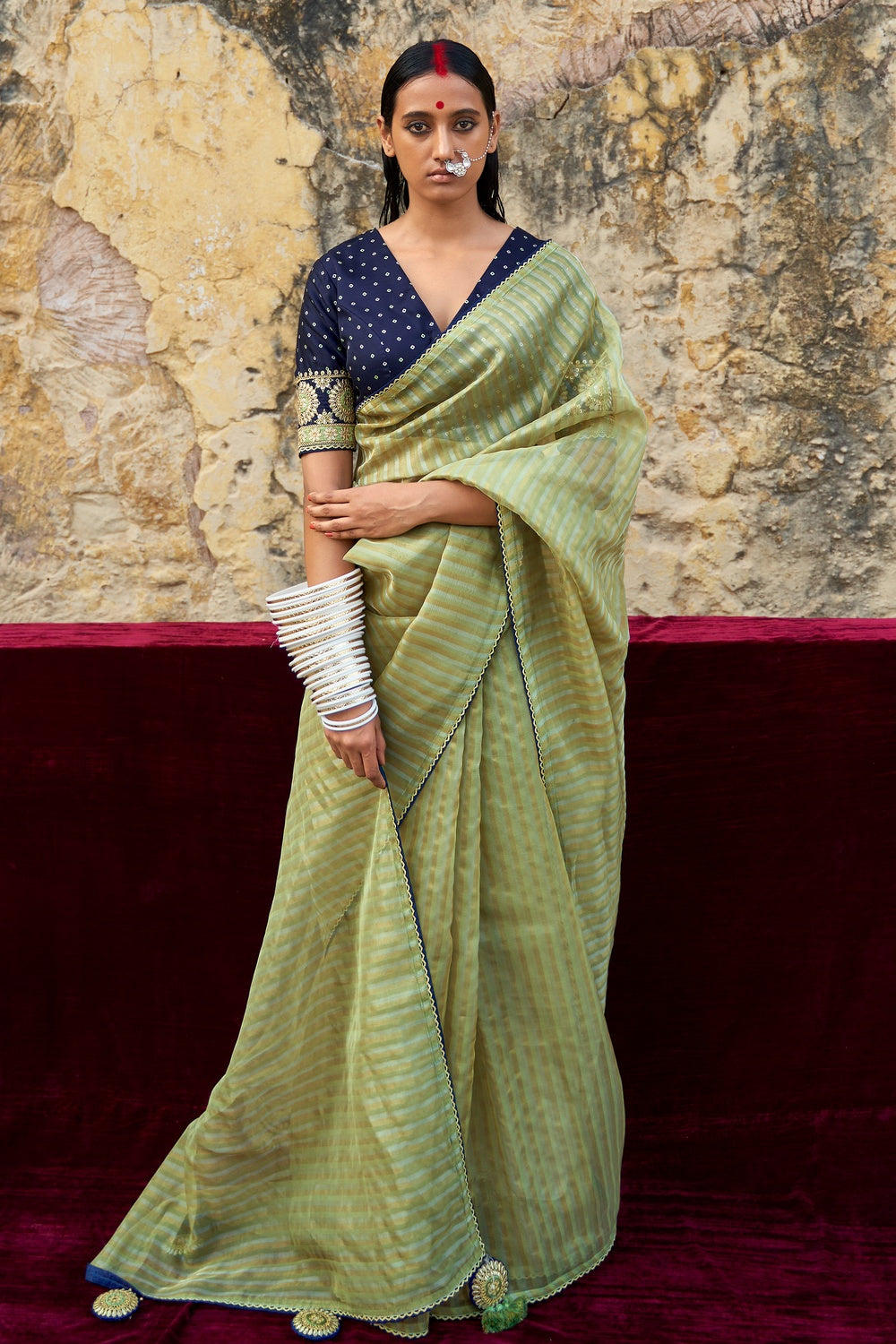 Rainee Green Woven Organza Silk Saree