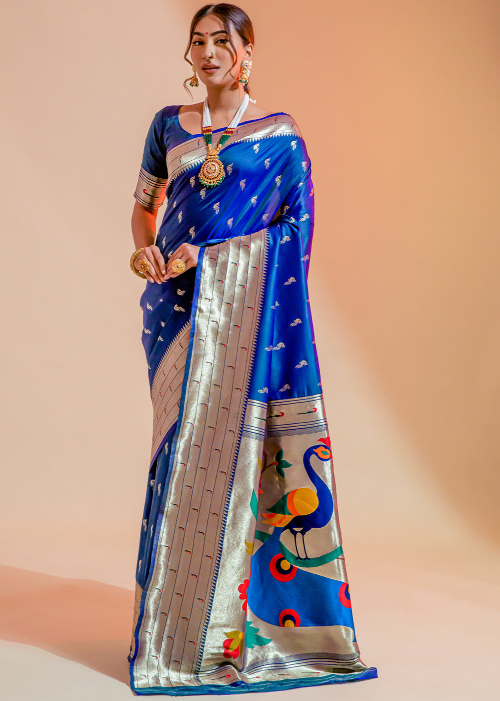 Absolute Zero Blue Woven Paithani Silk Saree