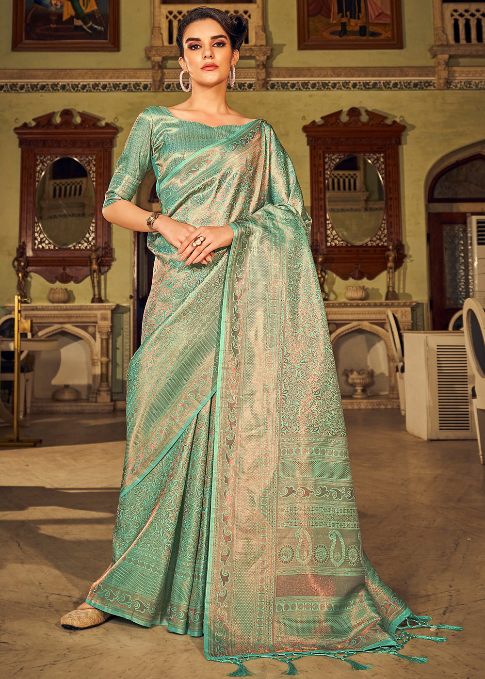 Deco Green Dual Tone Kanjivaram Silk Saree