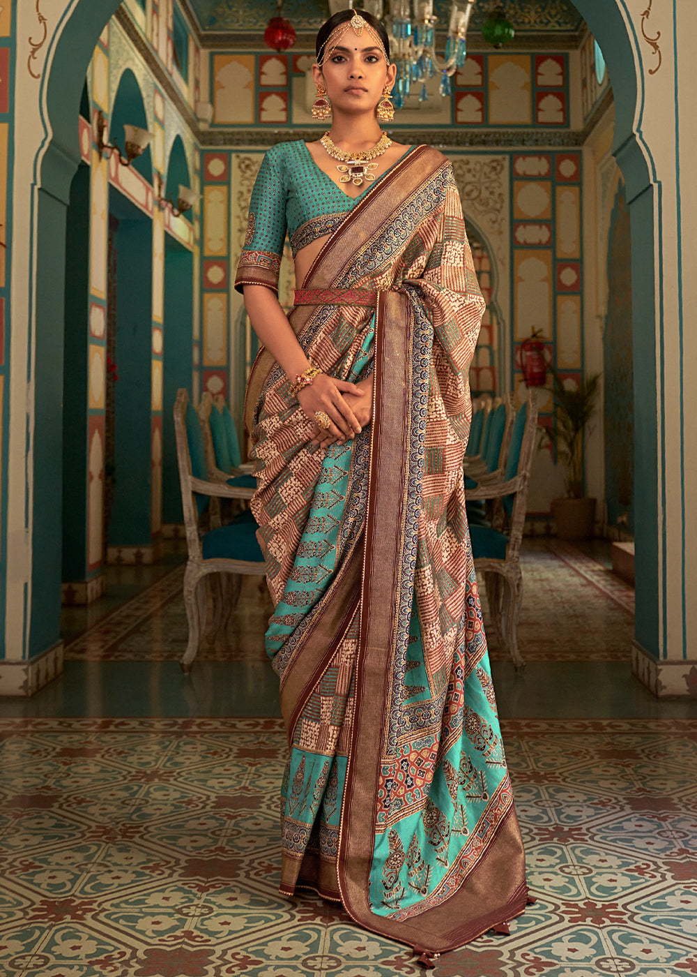 Sinbad Blue Printed Patola Soft Silk Saree