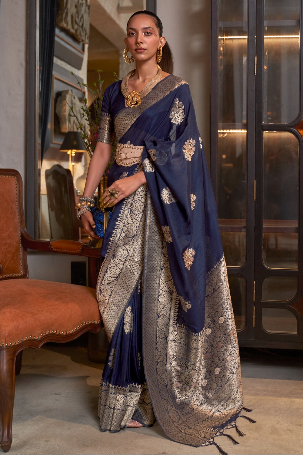 Martinique Blue Woven Georgette Silk Saree