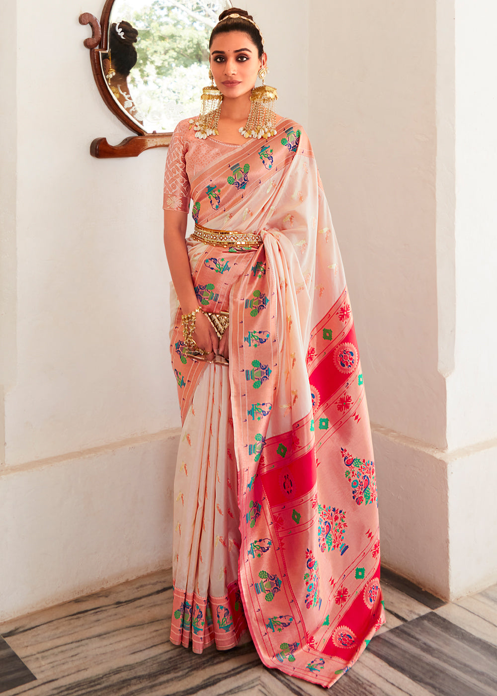 Cashmere Pink Zari Woven Paithani Silk Saree