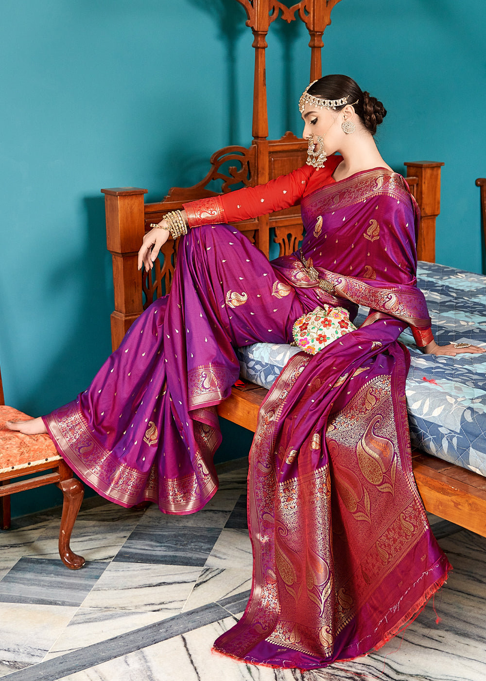 Mystic Pearl Purple Woven Banarasi Soft Silk Saree