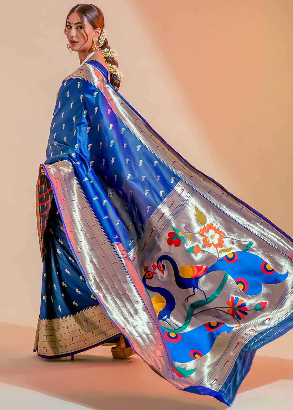 Absolute Zero Blue Woven Paithani Silk Saree