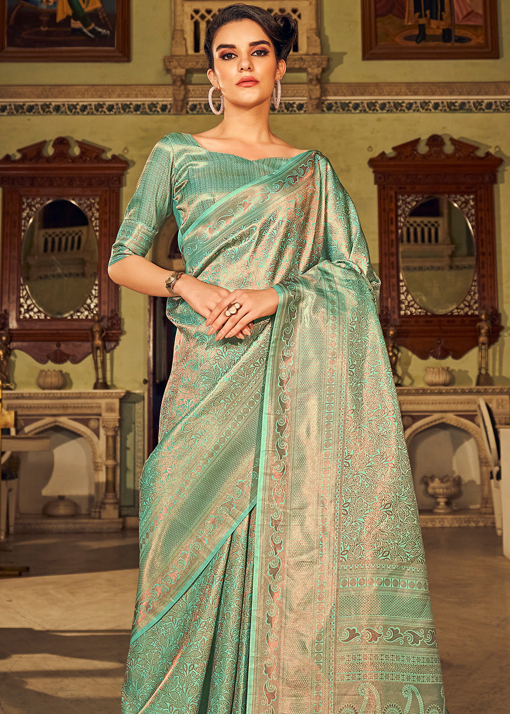 Deco Green Dual Tone Kanjivaram Silk Saree