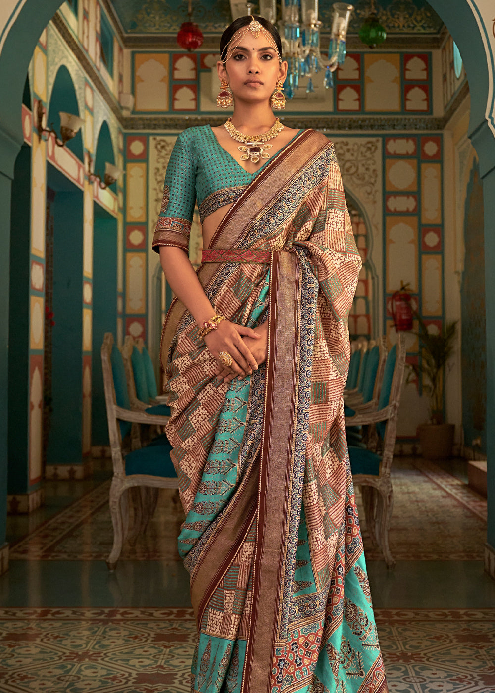 Sinbad Blue Printed Patola Soft Silk Saree