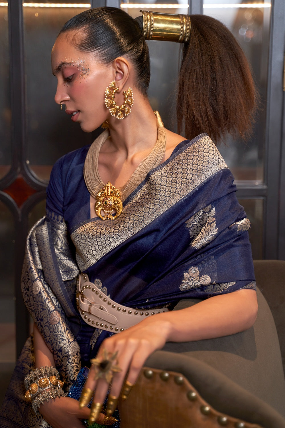 Martinique Blue Woven Georgette Silk Saree