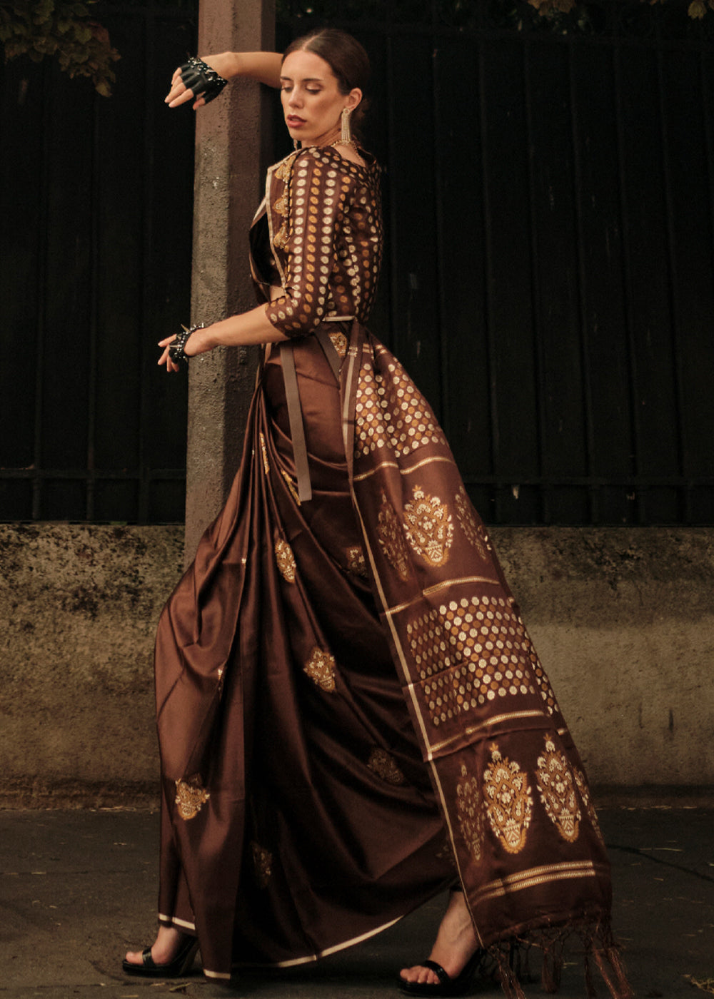 Quincy Brown Woven Banarasi Satin Silk Saree