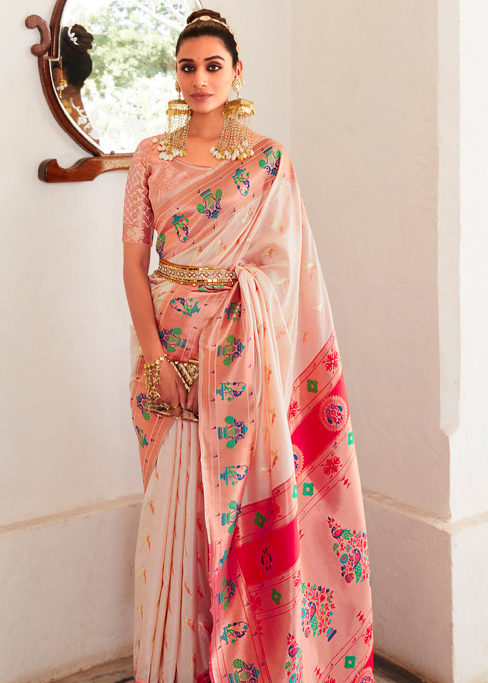 Cashmere Pink Zari Woven Paithani Silk Saree