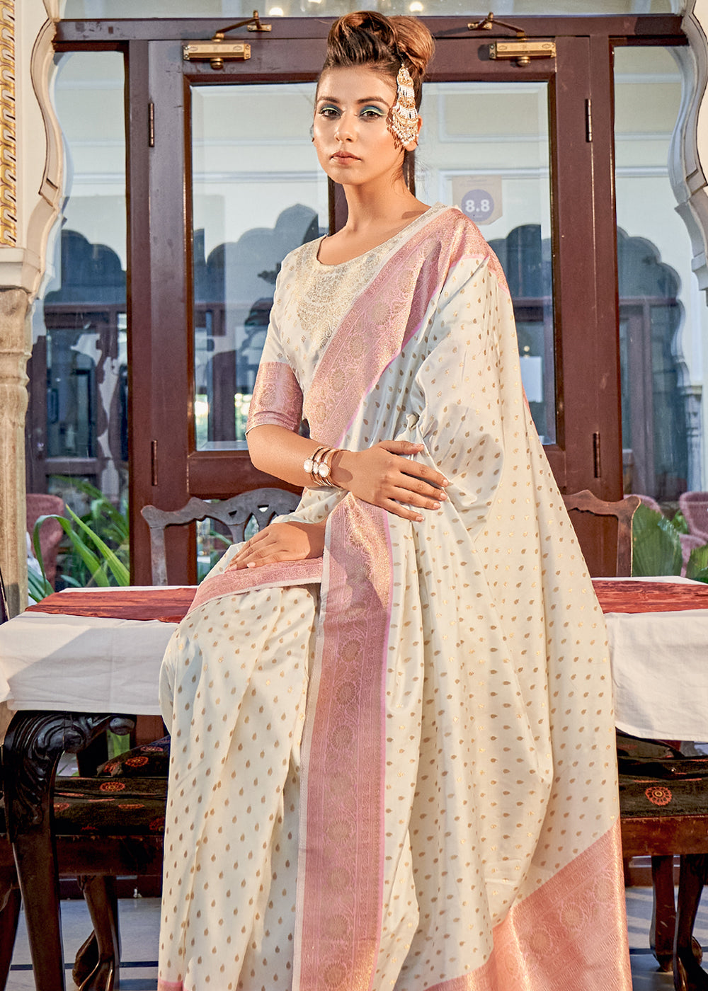 Wafer White Woven Banarasi Silk Saree