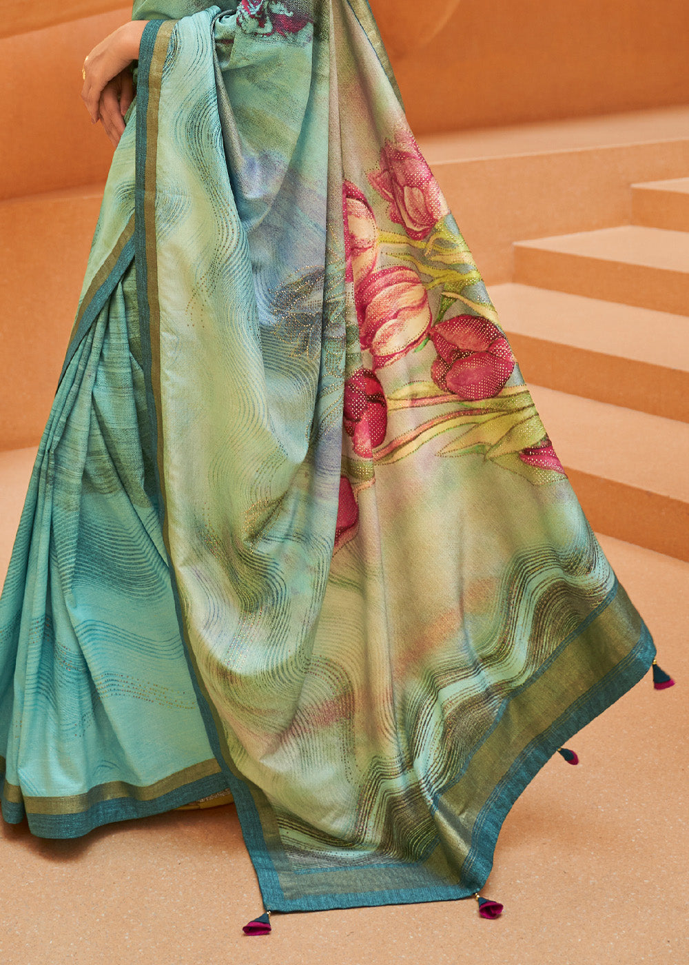 Cruise Blue Printed Patola Soft Silk Saree