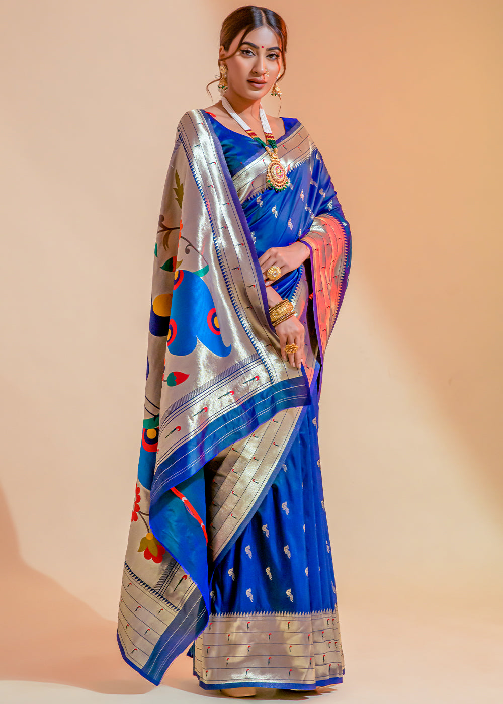 Absolute Zero Blue Woven Paithani Silk Saree