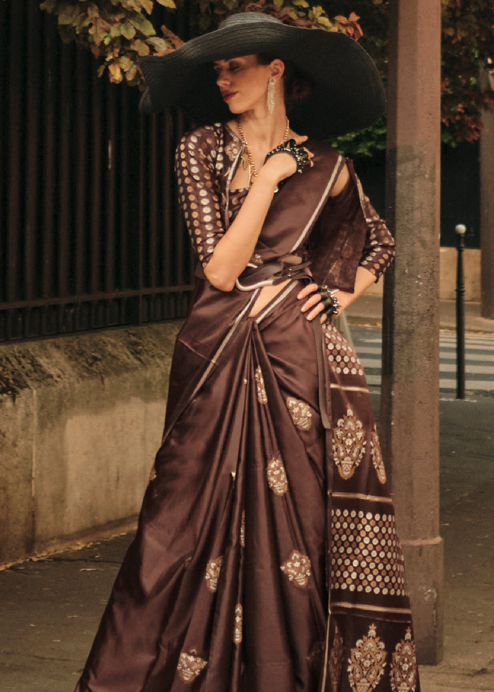 Quincy Brown Woven Banarasi Satin Silk Saree