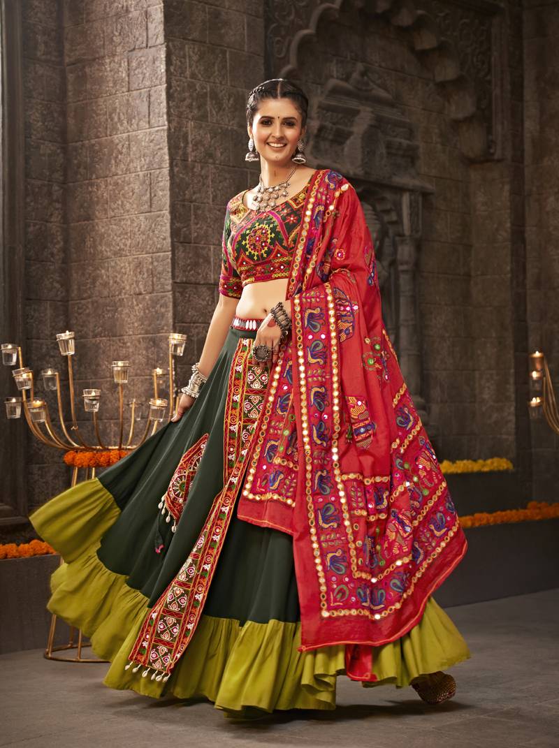 Kelp Green and Red Lehenga Choli