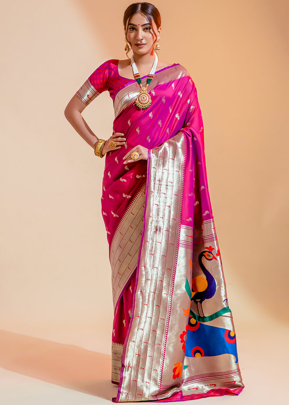 Frostbite Rose Pink Woven Paithani Silk Saree