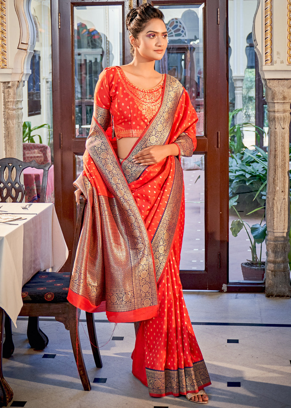 Alizarin Red Woven Banarasi Silk Saree