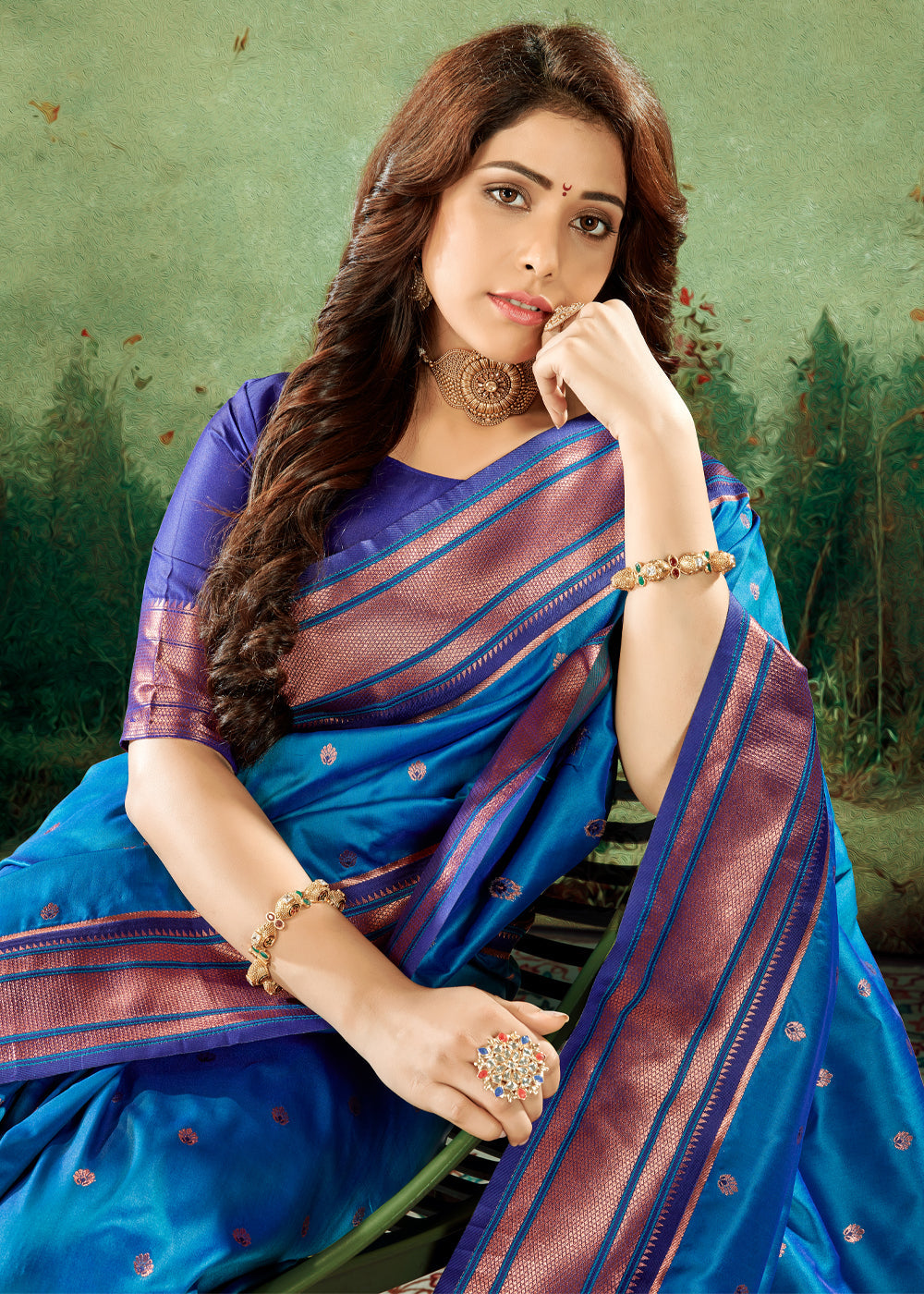 Bahama Blue Woven Paithani Soft Silk Saree