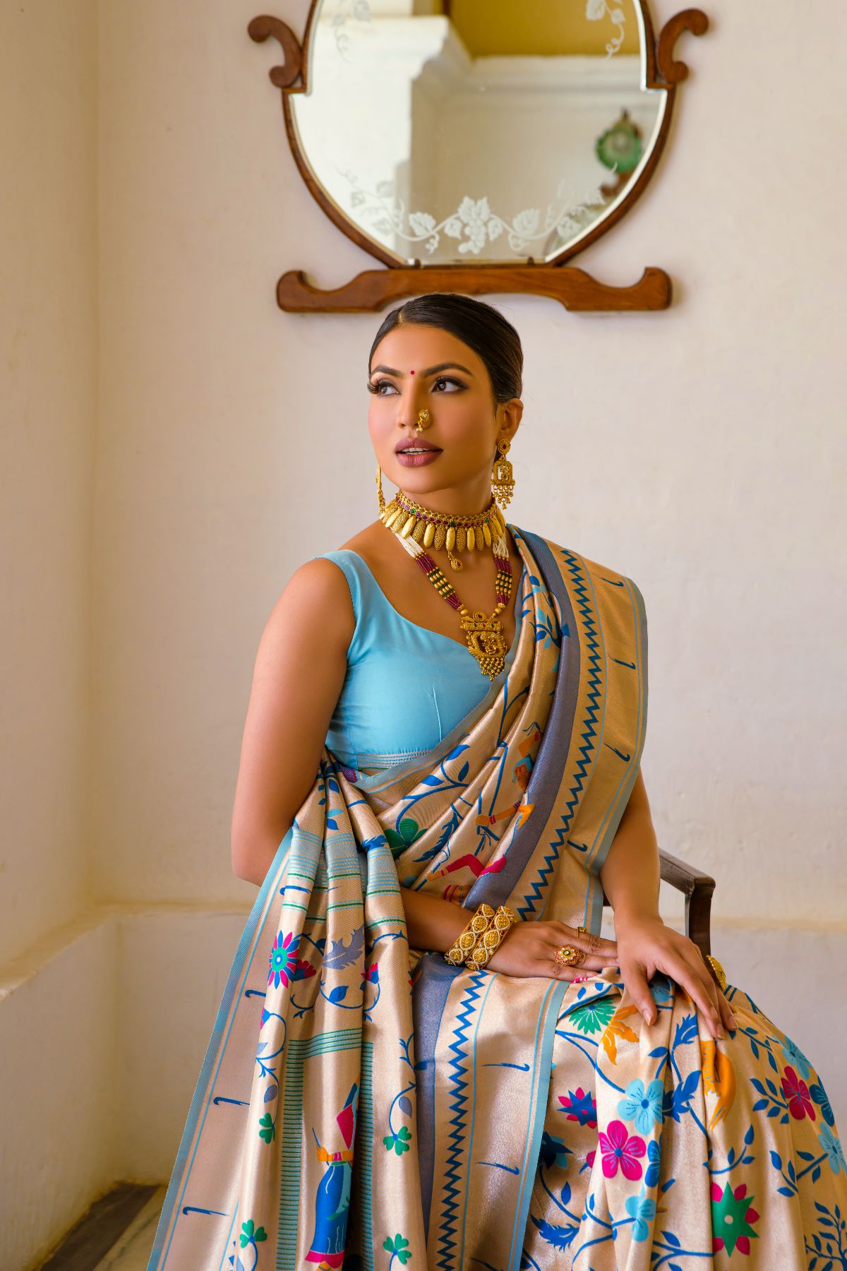 Pewter Blue Woven Paithani Silk Saree