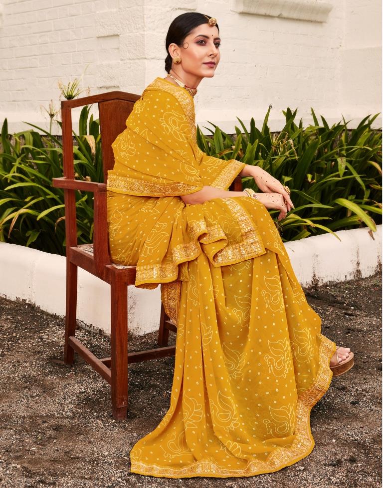 Tulip Tree Yellow Georgette Bandhani Saree