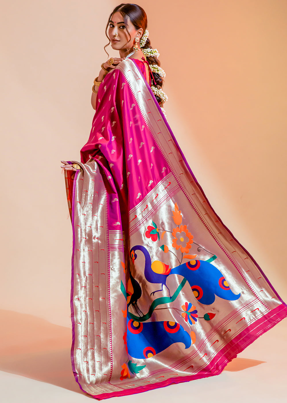 Frostbite Rose Pink Woven Paithani Silk Saree