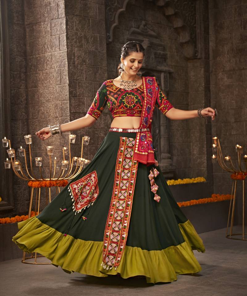 Kelp Green and Red Lehenga Choli