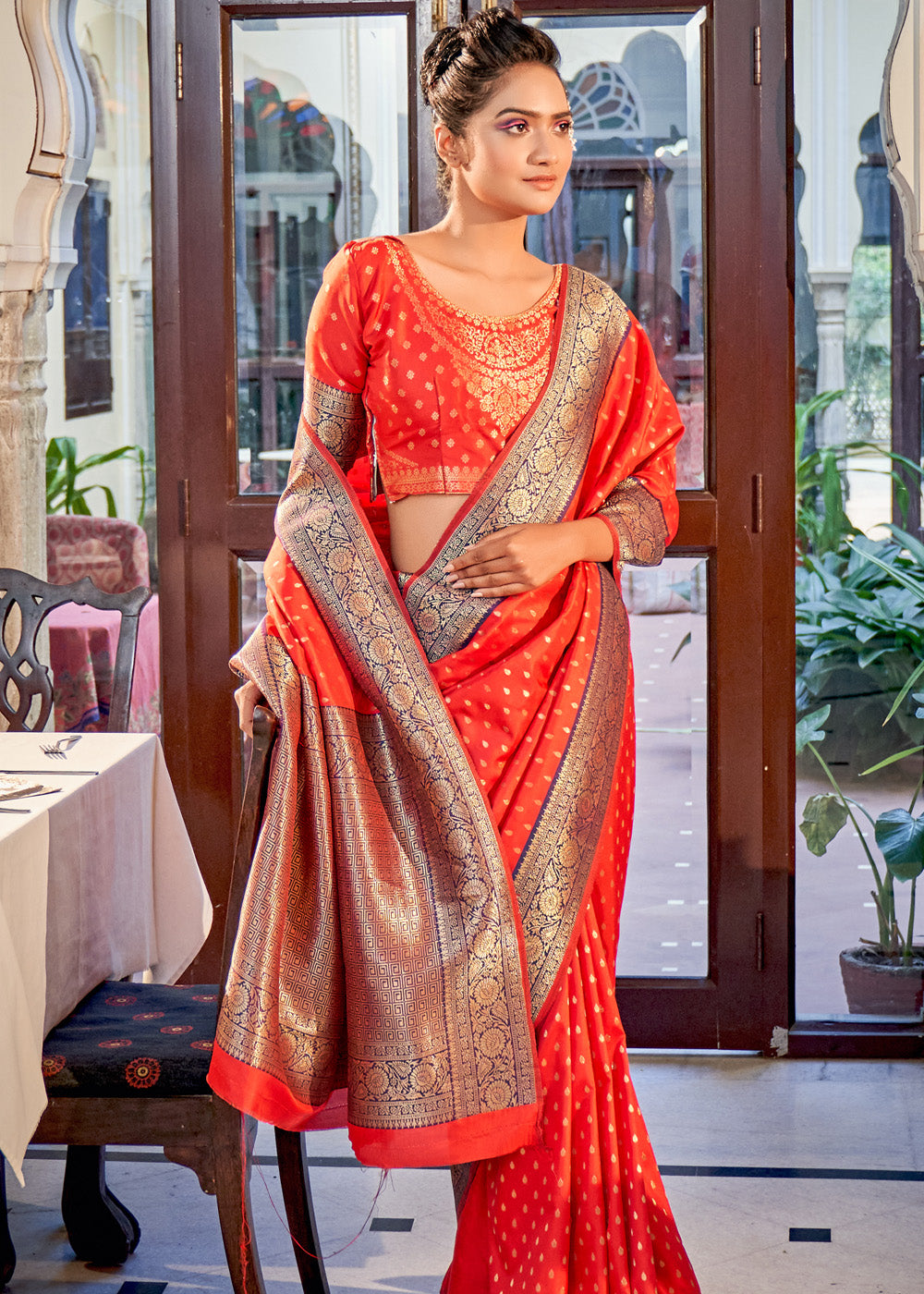 Alizarin Red Woven Banarasi Silk Saree