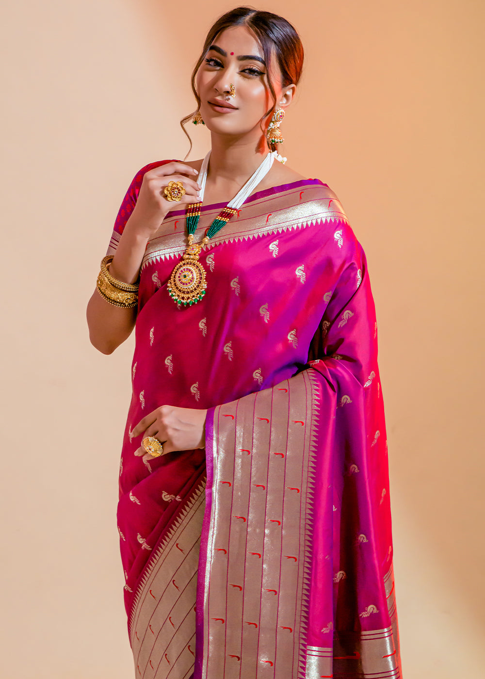 Frostbite Rose Pink Woven Paithani Silk Saree